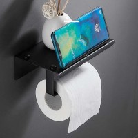 No drilling self adhesive funny stainless steel 304 wall mounted bathroom roll toilet paper holder with phone shelf